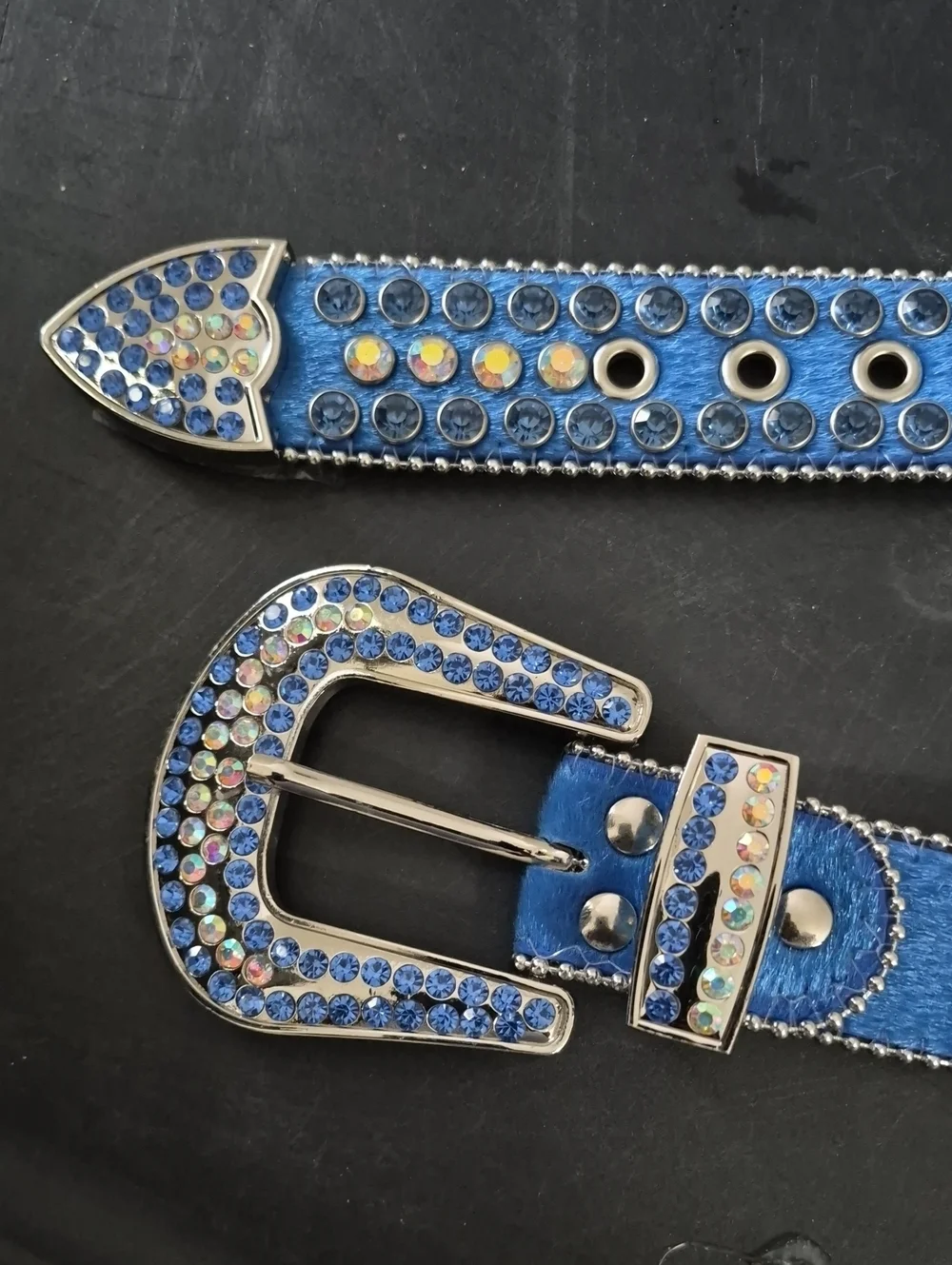 Blue Rhinestone Men's Fashion Belt